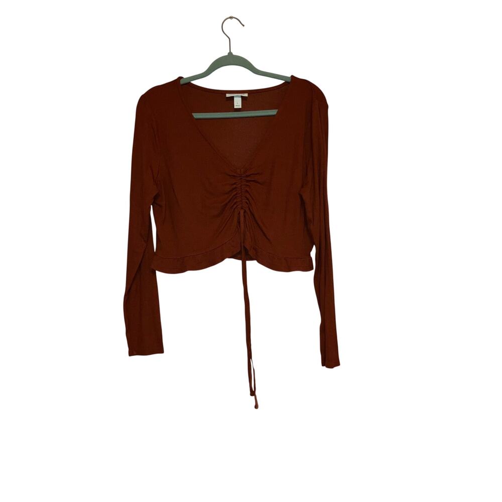 Ingrid & Isabel Burgundy Ruched Front Crop Top Long Sleeve Large